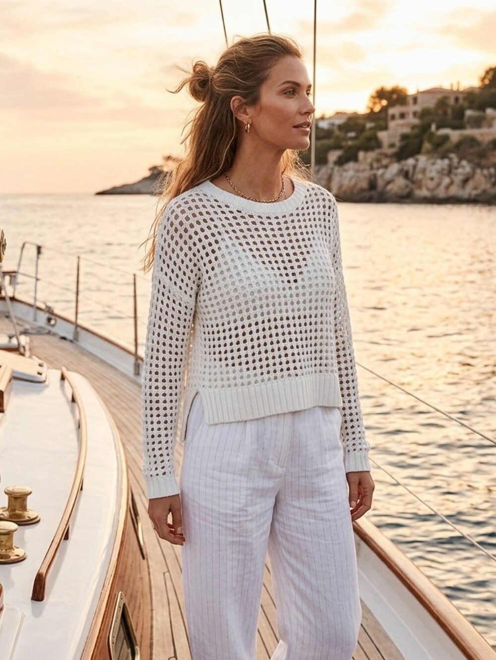 NEW Express Fisherman's Open Knit Long-sleeved Sweater in White Size Medium